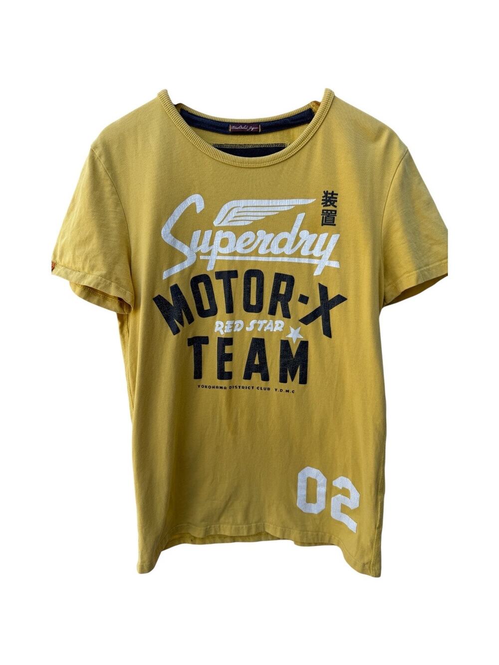 Superdry Black Label Japan T Shirt Womens Medium Yellow Graphic Logo Tokyo Tee